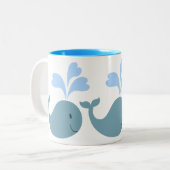 Cute Blue Whales Pattern Graphic Tweekleurige Koffiemok (Voorkant links)