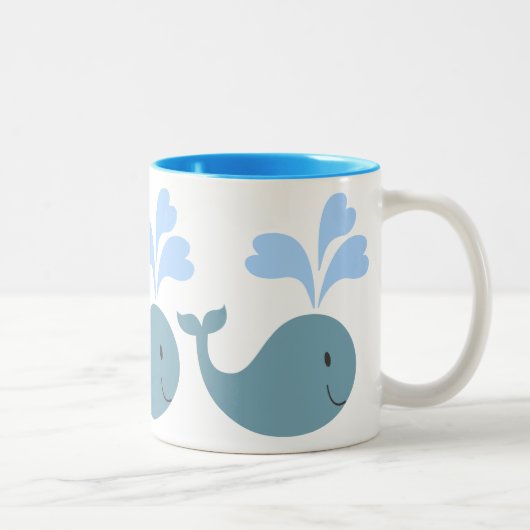 Cute Blue Whales Pattern Graphic Tweekleurige Koffiemok (Rechts)