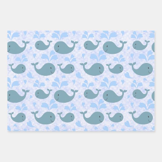 Cute Blue Whales Pattern Inpakpapier Vel (Voorkant 2)