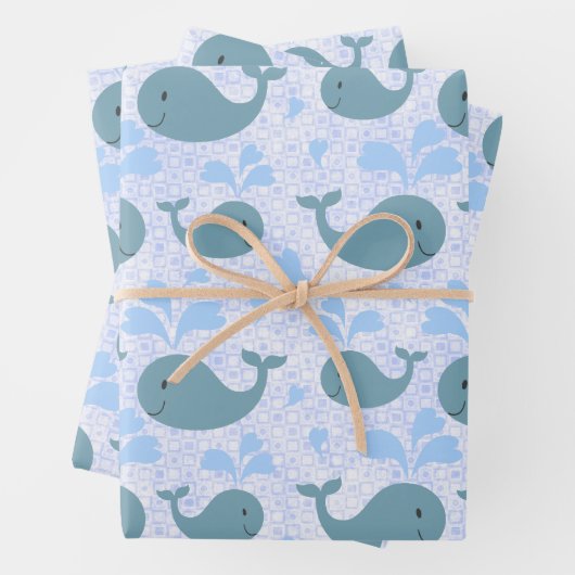Cute Blue Whales Pattern Inpakpapier Vel (In situ)