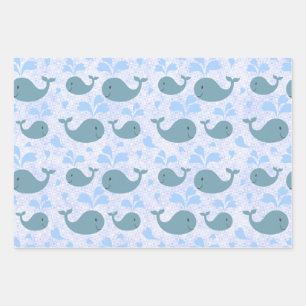 Cute Blue Whales Pattern Inpakpapier Vel