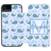 Cute Blue Whales Pattern Monogram Incipio iPhone Portemonnee Hoesje (Agenda Open)