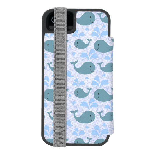 Cute Blue Whales Pattern Monogram Incipio iPhone Portemonnee Hoesje (Agenda Achterkant)