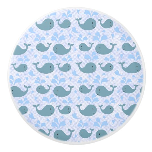 Cute Blue Whales Pattern Monogram Keramische Knop (Voorkant)