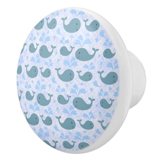 Cute Blue Whales Pattern Monogram Keramische Knop (Rechts)