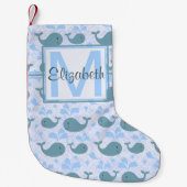 Cute Blue Whales Pattern Monogram Kleine Kerstsok (Voorkant)