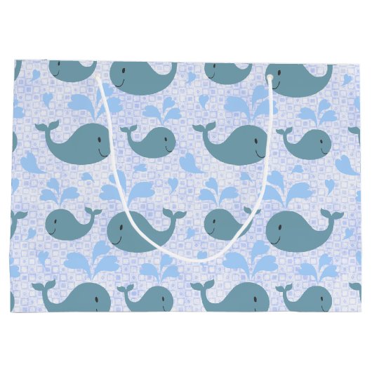 Cute Blue Whales Pattern Monogram Large Cadeautasje (Achterkant)