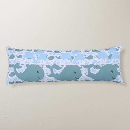 Cute Blue Whales Pattern Monogram Lichaamskussen (Achterkant)