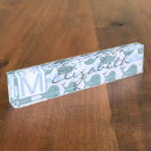 Cute Blue Whales Pattern Monogram Naambordje (Zijkant)