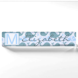 Cute Blue Whales Pattern Monogram Naambordje