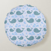 Cute Blue Whales Pattern Monogram Rond Kussen (Achterkant)