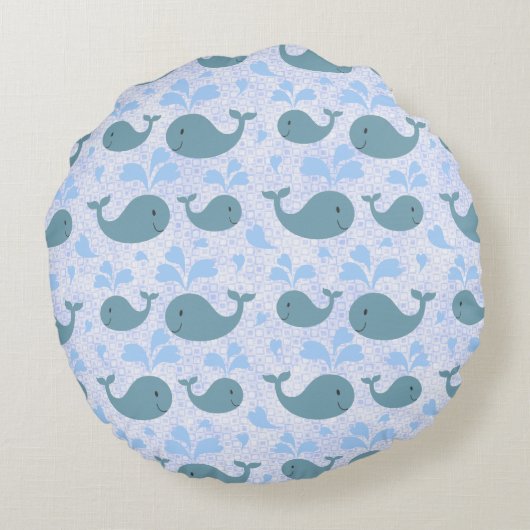 Cute Blue Whales Pattern Monogram Rond Kussen (Achterkant)