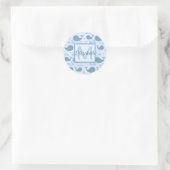 Cute Blue Whales Pattern Monogram Ronde Sticker (Tas)