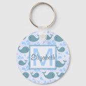 Cute Blue Whales Pattern Monogram Sleutelhanger (Voorkant)