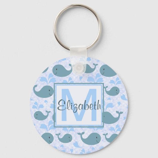Cute Blue Whales Pattern Monogram Sleutelhanger (Voorkant)