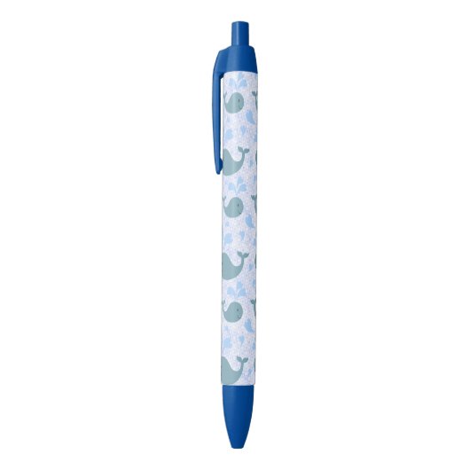 Cute Blue Whales Pattern Monogram Zwarte Inkt Pen (Top (Verticaal))