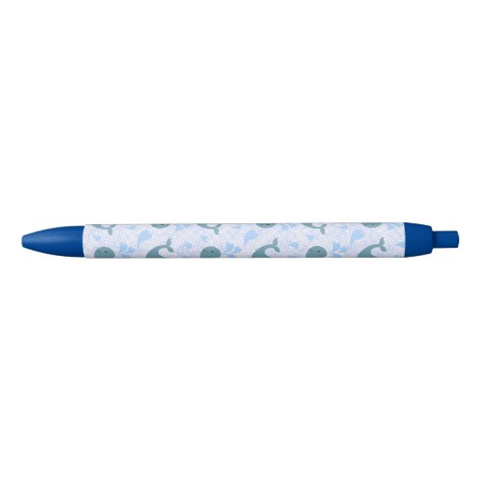 Cute Blue Whales Pattern Monogram Zwarte Inkt Pen (Voorkant)