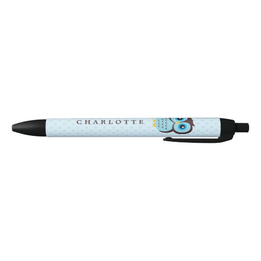 Cute Blue Whimsical Owl Zwarte Inkt Pen (Bodem)
