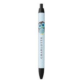 Cute Blue Whimsical Owl Zwarte Inkt Pen