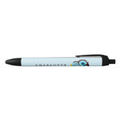 Cute Blue Whimsical Owl Zwarte Inkt Pen (Bovenkant)