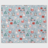 Cute Blue Whimsical-Waterverf kerstcadeau Cadeaupapier (Vlak)