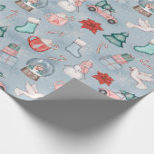 Cute Blue Whimsical-Waterverf kerstcadeau Cadeaupapier (Hoek)