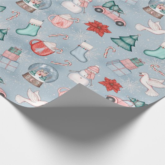 Cute Blue Whimsical-Waterverf kerstcadeau Cadeaupapier (Hoek)