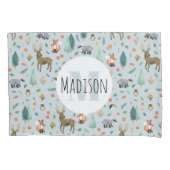 Cute Blue Whimsical Woodland Forest Pattern Kinder Kussensloop (Voorkant-Links)