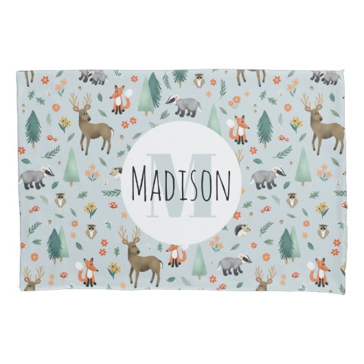 Cute Blue Whimsical Woodland Forest Pattern Kinder Kussensloop (Voorkant-Links)