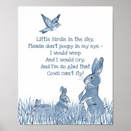 Cute Blue & White Bunny Rabbit Nursery Rhyme Child Poster