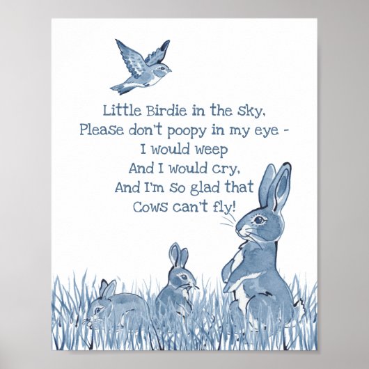 Cute Blue & White Bunny Rabbit Nursery Rhyme Child Poster (Voorkant)