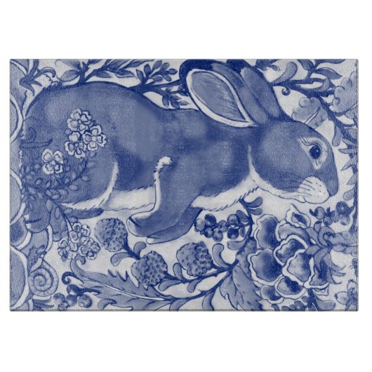 Cute Blue White Bunny Rabbit Snail Jacobean Floral Snijplank (Voorkant)