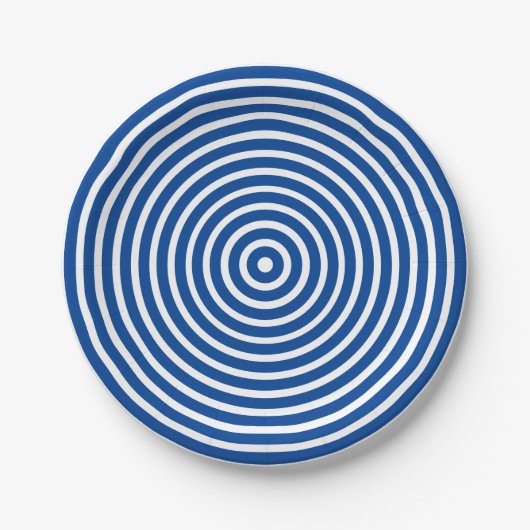 Cute blue & white circulaire strepen modern papieren bordje (Voorkant)