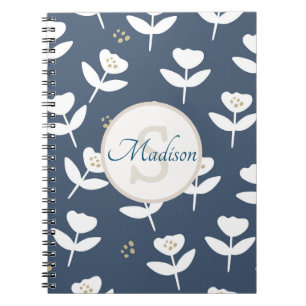 Cute Blue & White Floral Monogram Name Farmhouse Notitieboek