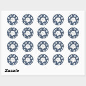Cute Blue & White Floral Monogram Name Ronde Sticker (Vel)
