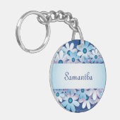 Cute Blue & White Flowers voegen Jouw naam toe Sleutelhanger (Voorkant Links)