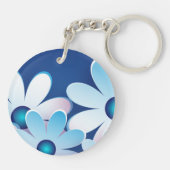 Cute Blue & White Flowers voegen Jouw naam toe Sleutelhanger (Achterkant)