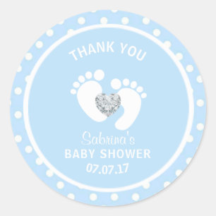 Cute Blue White Polka Dot Feet Boy Baby shower Ronde Sticker