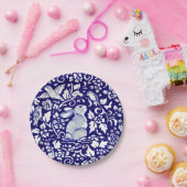 Cute Blue White Rabbit Sitting Bunny Dedham Delft Papieren Bordje (Feest)