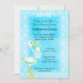 Cute Blue White Stork Baby Boy Shower Kaart