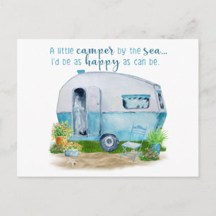 Cute Blue & White Waterverf Retro  Glamper Briefkaart