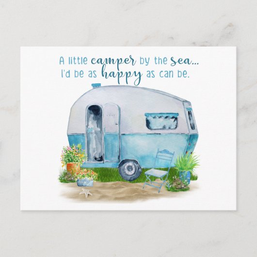 Cute Blue & White Waterverf Retro  Glamper Briefkaart (Voorkant)