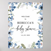 Cute Blue Wildflower Baby shower WelkomstPosters Poster (Voorkant)