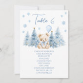 Cute Blue Winter Teddy Bear Baby Boy Table Number (Voorkant)