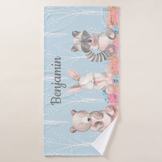 Cute Blue Woodland Animals Baby Nursery Badhanddoek (Badhanddoek)