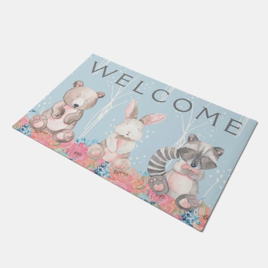 Cute Blue Woodland Animals Deurmat (Schuin)