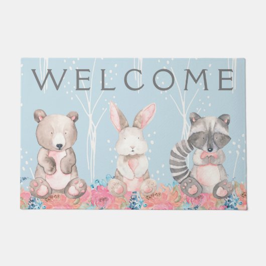 Cute Blue Woodland Animals Deurmat (Voorkant)