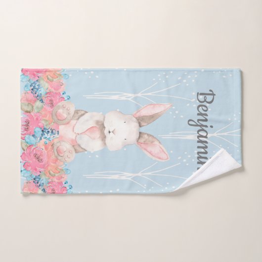Cute Blue Woodland Bunny Baby Nursery Handdoek (Handdoek)