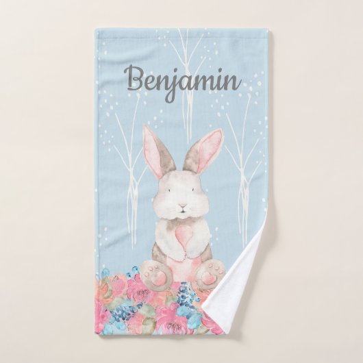 Cute Blue Woodland Bunny Baby Nursery Handdoek (Handdoek)