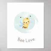 Cute Blue/Yellow bee Happy Boys Nursery Wall Art Poster (Voorkant)